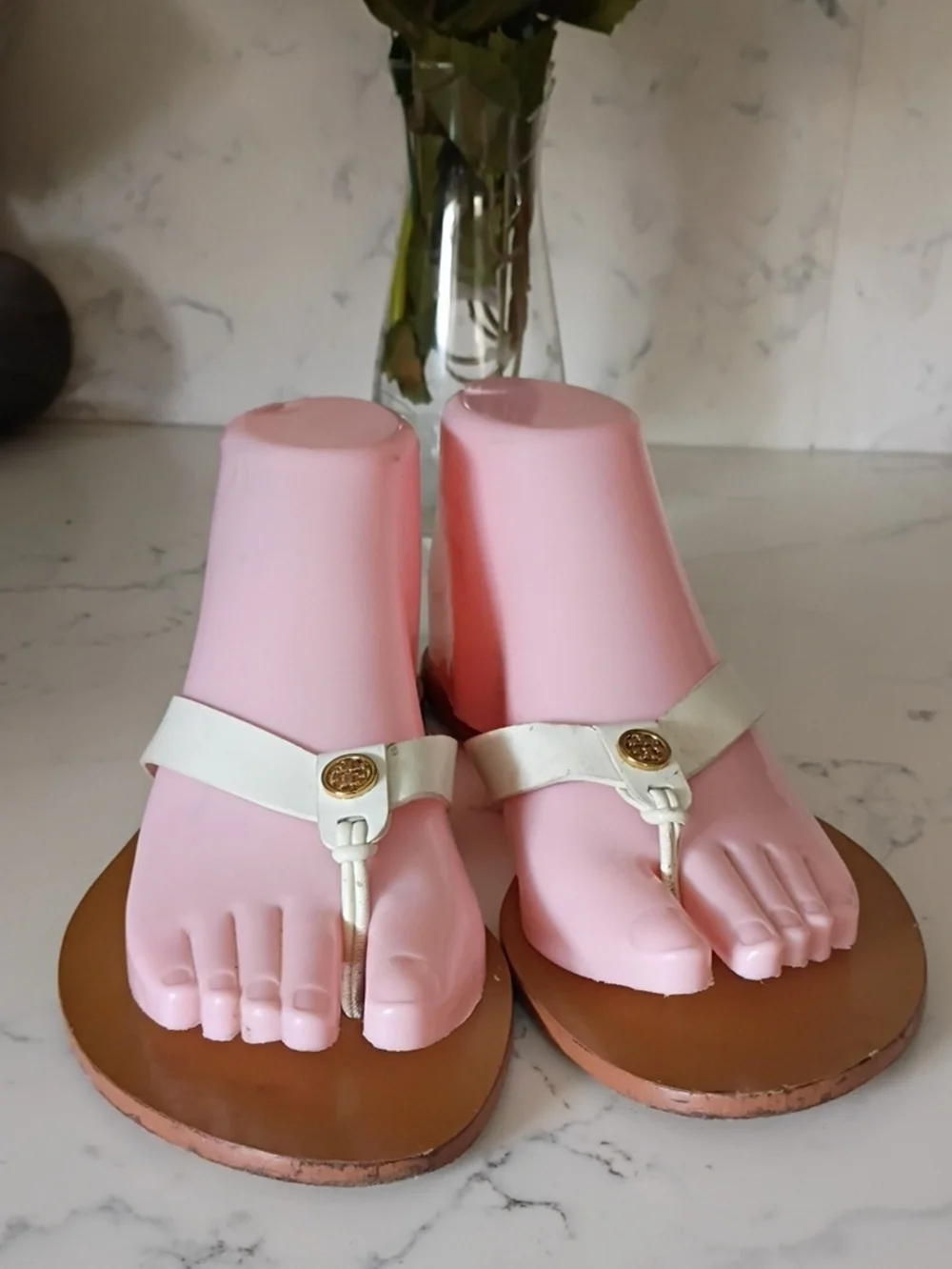Tory Burch White Leather Thong Sandals with Gold Accent - Women